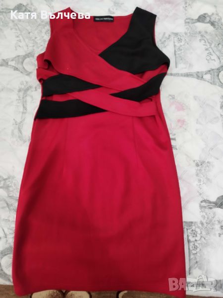 Дамска къса рокля, червена с черно, снимка 1