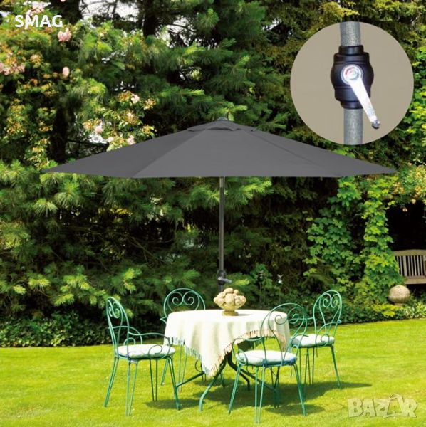 Ветроустойчив градински чадър сив с ръчен механизъм 2.50м, снимка 1