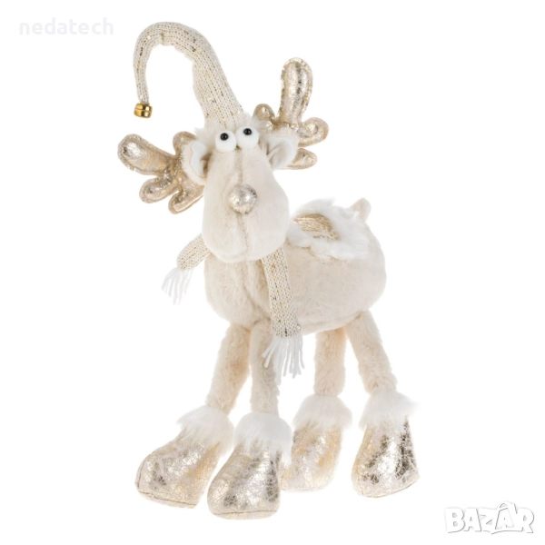 Декоративен елен с пайети, 64 см, бял/златист, снимка 1