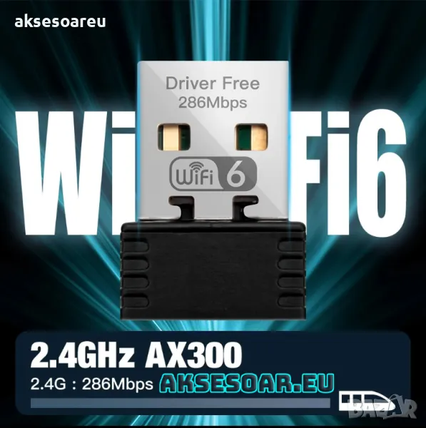 Мини USB Wi-Fi 6 адаптер AX286 WIRELESS Мрежова карта Mini USB Dongle 2.4GHz 802.11AX за интернет, снимка 1