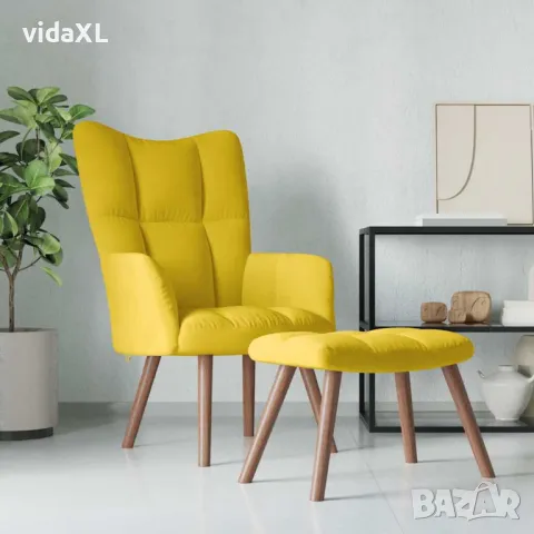 vidaXL Релакс стол с табуретка, горчица жълто, кадифе (SKU:328069), снимка 2 - Столове - 49456844