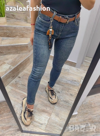 Дамски дънки слимфит с колан ретро цвят, снимка 2 - Дънки - 52771164