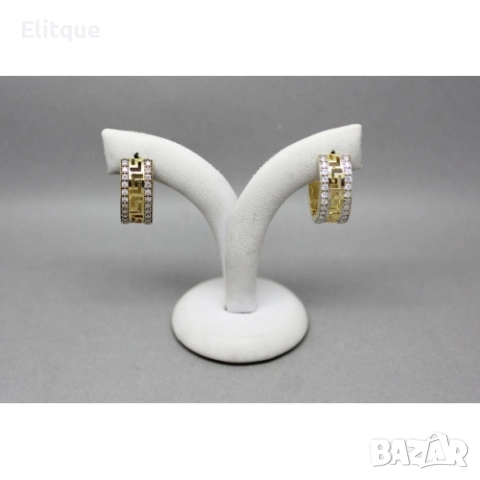 Обеци с изрязана гръцка шарка и циркони