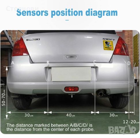 TKOOFN радарна система за паркиране на заден ход с 4 сензора за паркиране LED дисплей - Чер, снимка 12 - Аксесоари и консумативи - 46578386