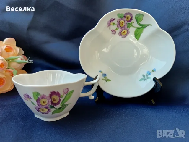 Meissen чаша за еспресо с чинийка, маркировка кръстосани мечове , снимка 1 - Антикварни и старинни предмети - 48777251