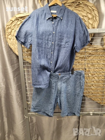 СЕТ ленени къси панталонки сини+ ЛЕНЕНА риза синя- XXL, снимка 1