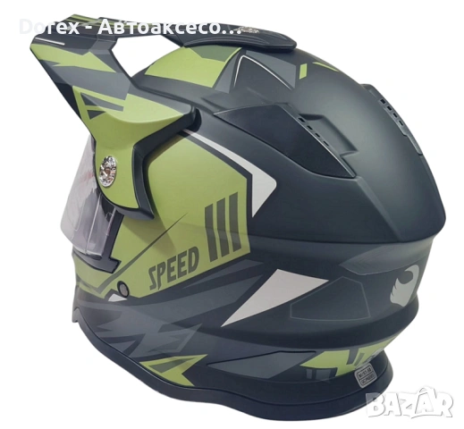 Крос каска за мотор, мотокрос, ендуро и АТВ - черно-зелен мат - размер М и L, снимка 2 - Аксесоари и консумативи - 54184033
