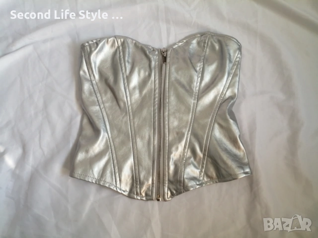 Amisu дамски кожен сребърен корсет-бюстие р-р S, снимка 2 - Корсети, бюстиета, топове - 54115195