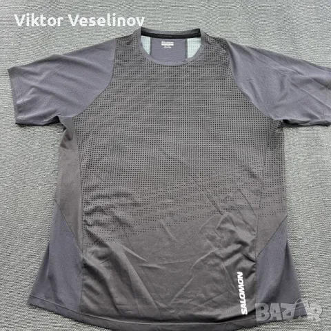 SALOMON Мъжка Еластична Тениска Размер L Сива Къс Ръкав Туристическа