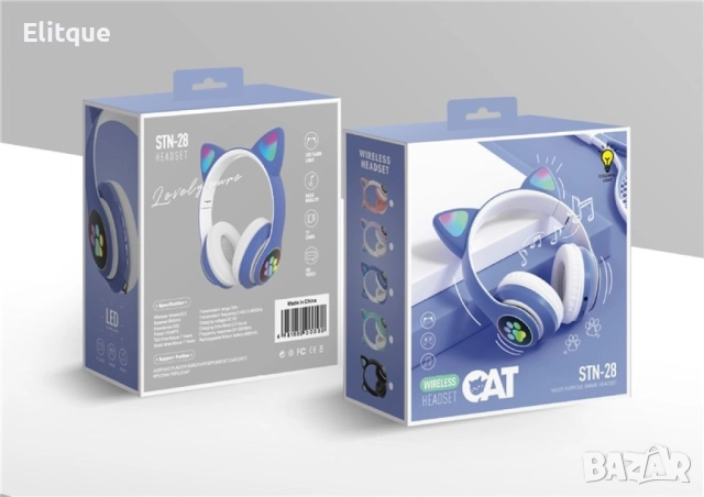 Котешки детски слушалки, Безжични, LED цветни светлини, снимка 12 - Други - 52800223