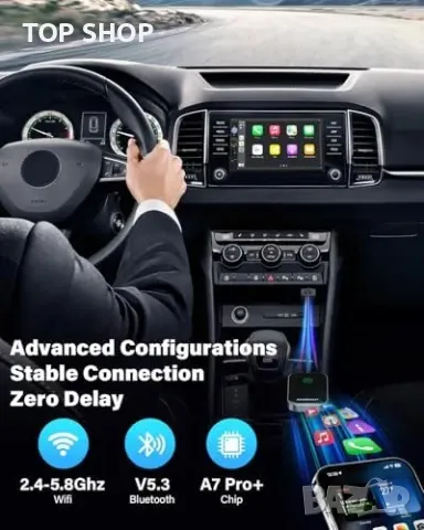 Нов Безжичен CarPlay Донгъл 2024, 5.8GHz, Съвместим с Автомобили от 2015+, снимка 4 - Друга електроника - 49307227