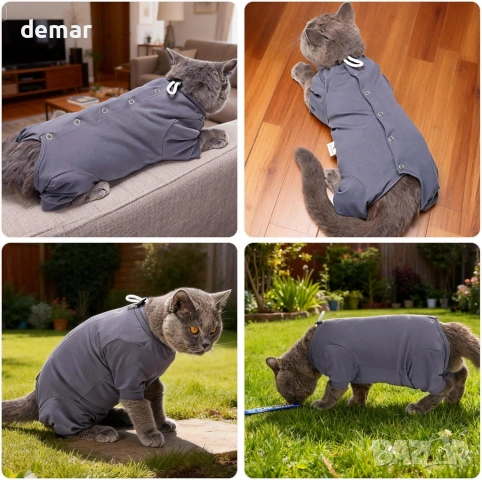 HEYWEAN Костюм за възстановяване на котки с дълъг ръкав, сив, M ; L, снимка 7 - За котки - 53634911
