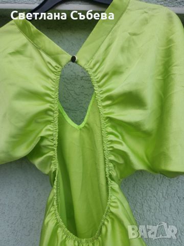 Зелена рокля сатен, снимка 5 - Рокли - 45926705