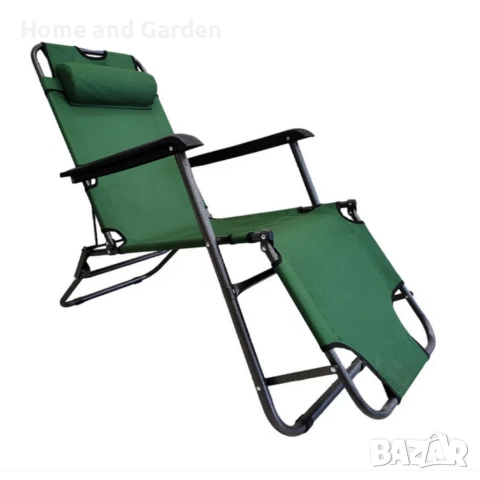 Сгъваем зелен шезлонг с възглавница - комфорт и релакс, снимка 3 - Градински мебели, декорация  - 54026621