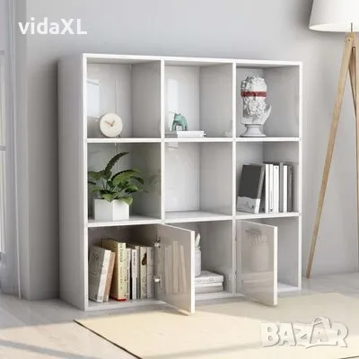 vidaXL Шкаф библиотека, бял гланц, 98x30x98 см, инженерно дърво(SKU:801122), снимка 4 - Шкафове - 48838053