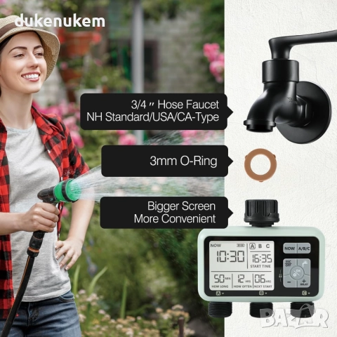 Таймер за поливане с 3 изхода, програмируеми графици, rain delay, ръчен режим, снимка 7 - Напояване - 52546606