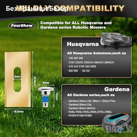 Нови 36 броя ножчета за робот косачка Husqvarna Gardena титаниеви + винтове, снимка 4 - Градинска техника - 53648135
