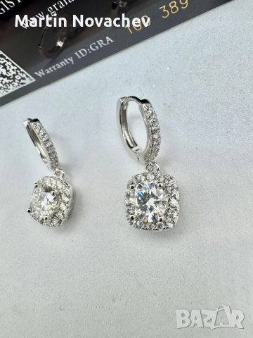 Сребърни обеци с мойсанит (Диамант) 1 карат, снимка 10 - Обеци - 52844104