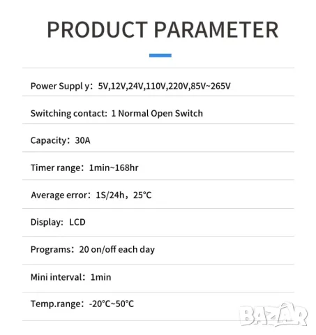 7-дневен програмируем цифров превключвател за време, снимка 3 - Друга електроника - 49909048