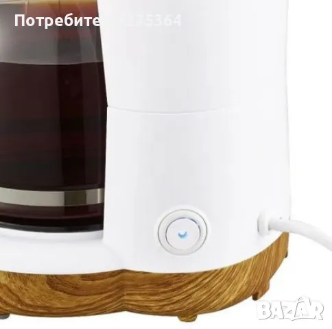 ФИЛТЪР КАФЕ МАШИНА SEG БЯЛО + БАМБУК НОВ ДИЗАЙН 900W 12 ЧАШИ ЗА КАФЕ, снимка 2 - Кафемашини - 48857585