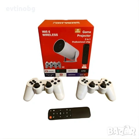 Интелигентен видео проектор 4K с два геймпада, дистанционно управление, Android TV 11 и WiFi 6, снимка 6 - Плейъри, домашно кино, прожектори - 53785926