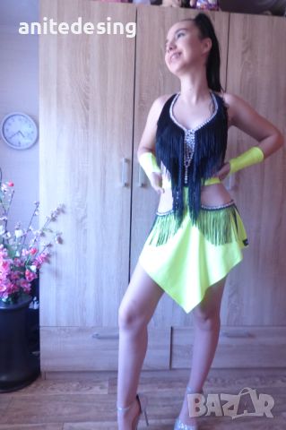 рокля за спортни танци с ресни и кристали, снимка 2 - Рокли - 46408097