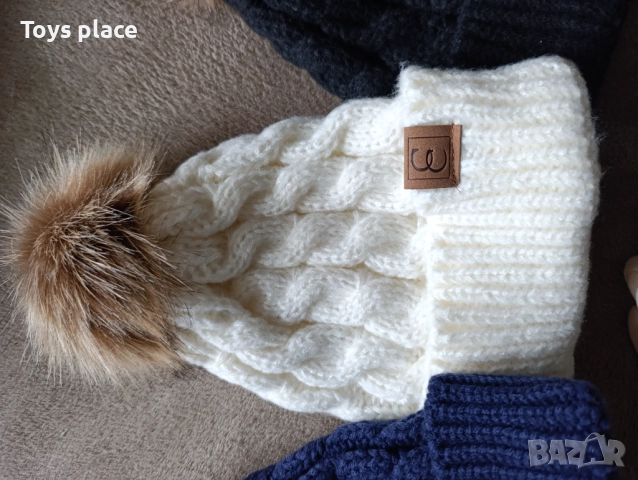 Зимна плетена шапка с пух, ръкавици , снимка 9 - Шапки - 52811321
