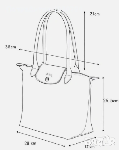 Longchamp – нова – с етикети, черна, М, дълги дръжки, снимка 15 - Чанти - 54266998