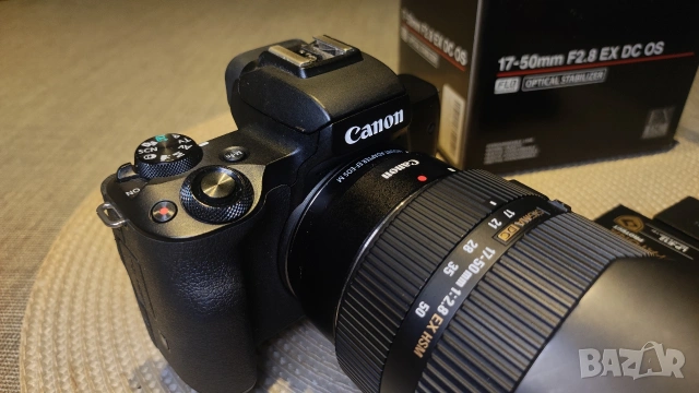 Canon EOS M50 + Sigma 17-50mm f/2.8 EX DC OS HSM + Canon адаптер, снимка 2 - Фотоапарати - 53597729