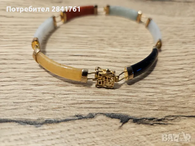 Антикварна сребърна гривна с жадеит, снимка 4 - Гривни - 49641474