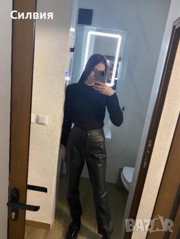 Чисто нов дамски лъскав кожен панталон "Nicole Collection" S-M размер, снимка 2 - Панталони - 52409708