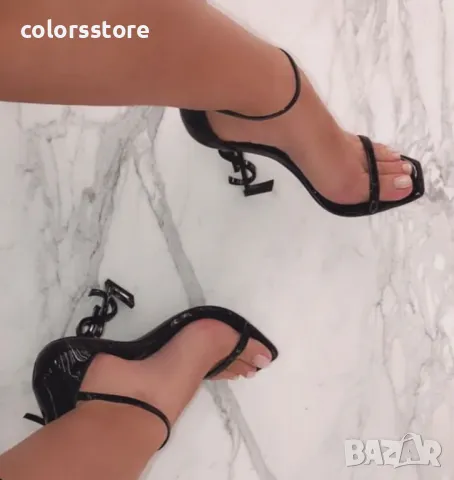 Сандали на ток - черен лак с черен ток - S-Y1L