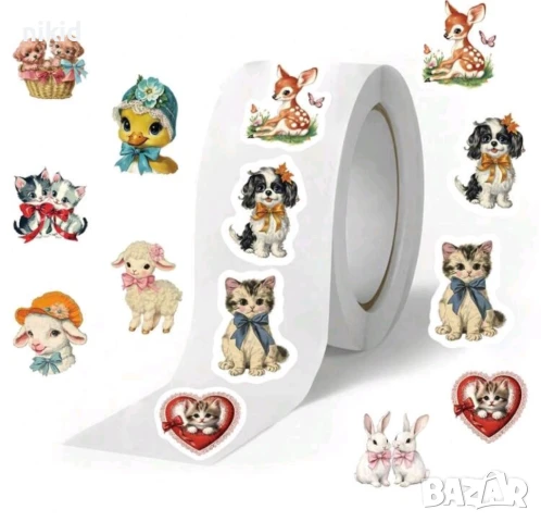 100 бр Домашни животни с панделка малки самозалепващи лепенки стикери ръчна изработка подарък, снимка 3 - Други - 50900550