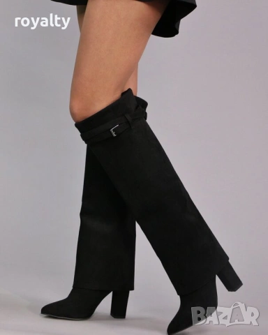 Ботуши на ток - черен велур, снимка 3 - Дамски ботуши - 53078069
