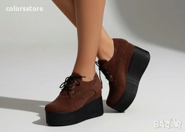 Обувки на платформа - тъмнокафяв велур с черно ходило - 120K , снимка 1 - Дамски ежедневни обувки - 40188325