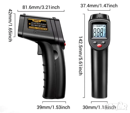 Моментален Цифров Професионален Безконтактен Инфрачервен Термометър с Лазерно Насочване -50°C~400°C, снимка 6 - Други инструменти - 48101331