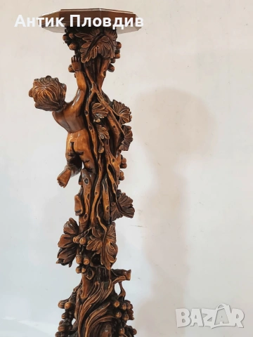 Скулптурна дърворезбована колона с ангел, снимка 8 - Статуетки - 53440617