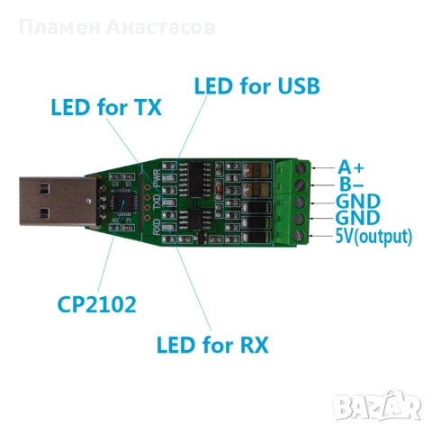 DSD TECH SH-U10 – USB към RS485 индустриален адаптер (CP2102 чип), снимка 5 - Кабели и адаптери - 52073118