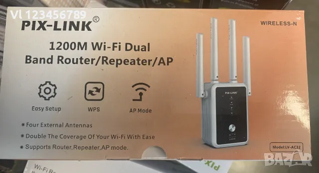 PIX-LINK AC32 двулентов безжичен ретранслатор AC1200Mbps  2.4G 5GHz Wifi рутер Extender AP, снимка 2 - Рутери - 47050002