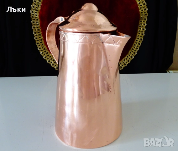 Битова масивна медна кана с капак,чиста червена мед. , снимка 3 - Антикварни и старинни предмети - 51990138