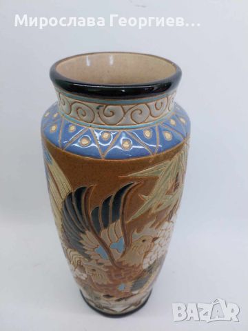 Стара керамична ваза с птици, 28 см, снимка 2 - Вази - 45367317