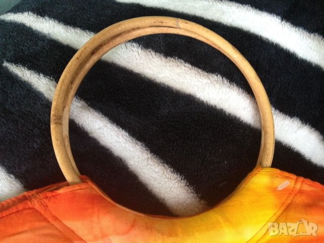 Лятна чантичка Saison seche дървени дръжки текстил оранжево жълто, снимка 2 - Чанти - 45745699