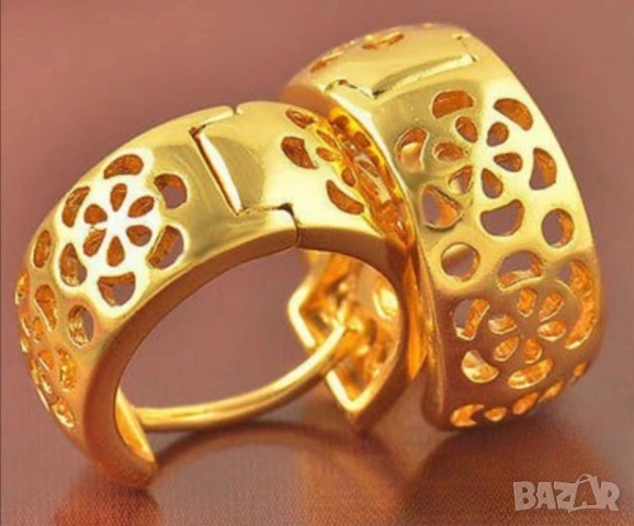 Обеци с лазерно изрязани ажури от 9к попълнено злато 15 лв., снимка 2 - Обеци - 51777573