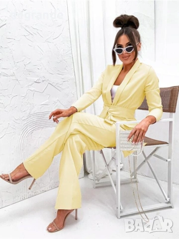 Дамски комплект сако с широк панталон РОЗОВО ЖЪЛТО ЧЕРНО БЕЖОВО, снимка 5 - Костюми - 53659954