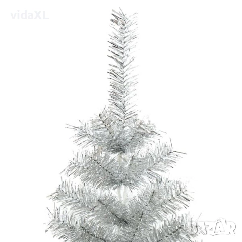 vidaXL Изкуствена коледна елха със стойка сребриста 180 см PET(SKU:321013), снимка 3 - Други - 52639047