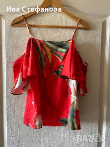 Нова разкошна червена  блуза топ паднали ръкави , снимка 1 - Блузи с дълъг ръкав и пуловери - 45159714