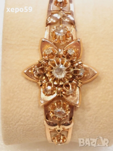 Автентична Руска златна дамска гривна с инкрустирани множество диаманти,злато 14 карата(56),19 век, снимка 5 - Гривни - 52682528