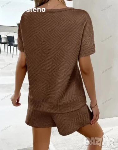 Летен дамски едноцветен ежедневен комплект от две части, 4цвята , снимка 3 - Комплекти - 46416437