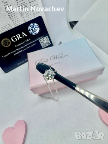 Сребърно колие с мойсанит (Диамант) 1 карат, снимка 9 - Колиета, медальони, синджири - 53503895