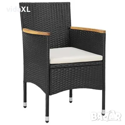 vidaXL Градински трапезен комплект, 3 части, полиратан, черен（SKU:3098025）, снимка 3 - Градински мебели, декорация  - 48087641